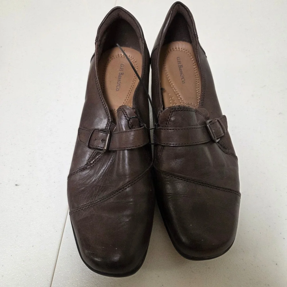 GH Bass Talina Brown Leather Buckle Strap Block Heel Pumps Womens 9M 3861-241